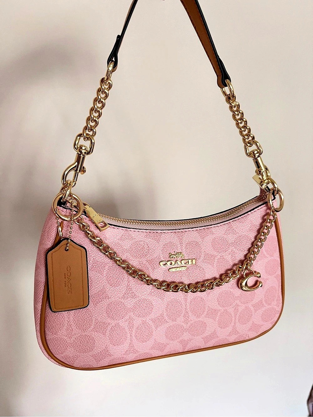 Coach Teri Shoulder Bag in Signature Canvas Pink & Brown